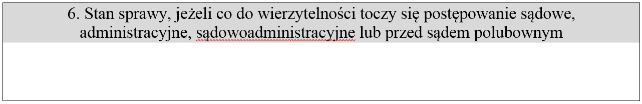 Stan sprawy, jeżeli co do wierzytelności toczy się postępowanie sądowe, administracyjne, sądowoadministracyjne lub przed sądem polubownym